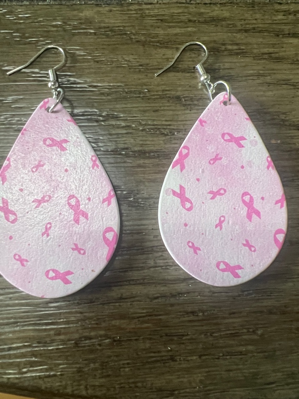 Pink Ribbon Teardrop Dangle Earrings - Support Awareness